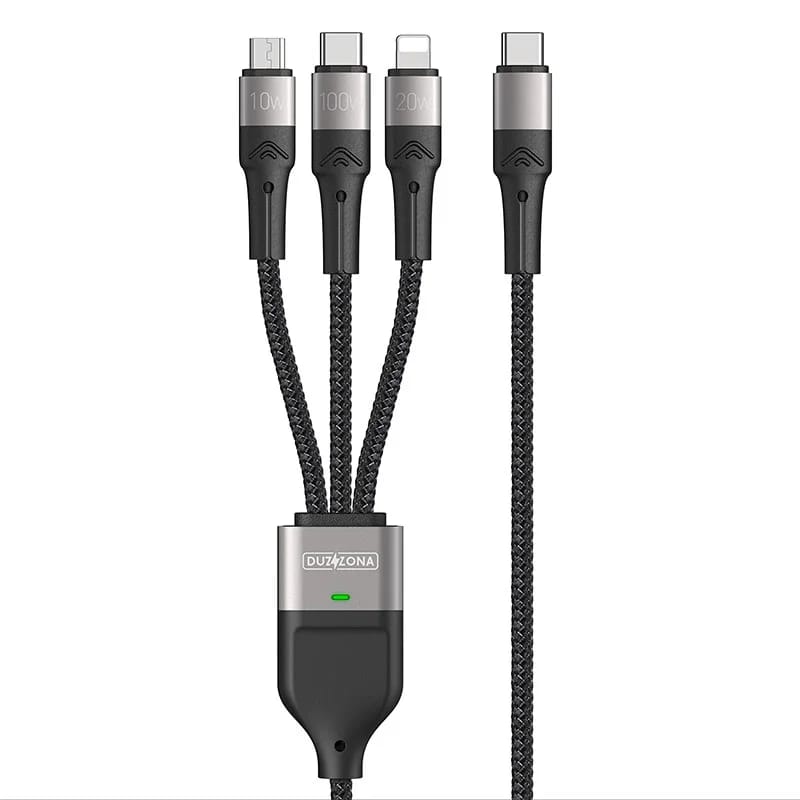 Type-C input and three output connectors Micro USB, Lightning, and USB-C